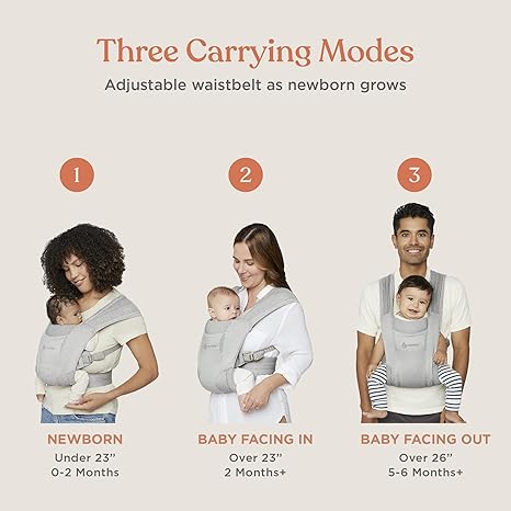 The Soft Grey Ergobaby Embrace Newborn Carrier is built for all-day comfort as a front baby carrier.