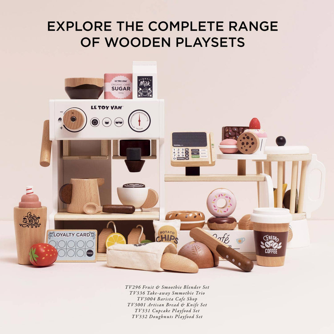 Creative cafŽ moments shine with Le Toy Van Tea & Coffee Re-Useable Eco Cups wooden food toys set