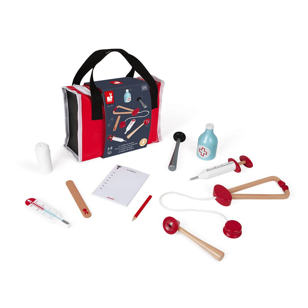 play pretend doctors set by janod wood toys and doctors bag included