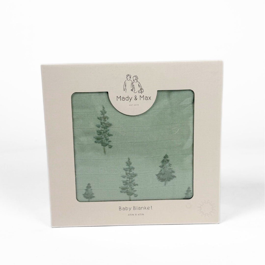 Bamboo muslin 4-layer baby quilt in Trees print from Mady & Max