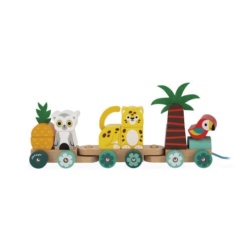Janod Tropik Pull Along Train baby stacking wooden toy 