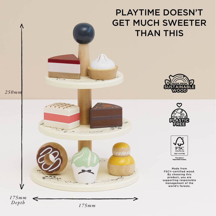 Le Toy Van Wooden Toy Cake Stand & Selection of 7 Eco-Friendly Treats, a kid toy ideal for Montessori learning