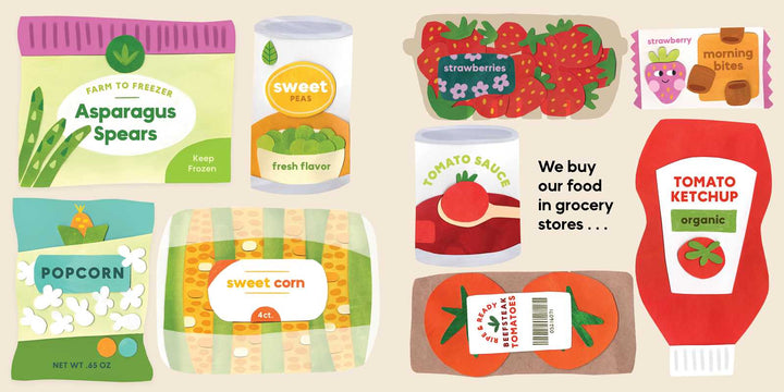Strawberry farm illustration from Our Food Grows children's nature and food book