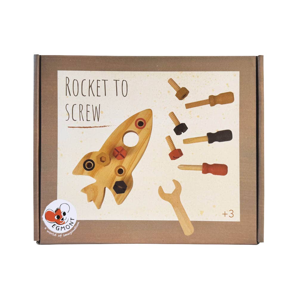 wooden rocket toy in box by egmont toys featuring wood screws and tools for activity play