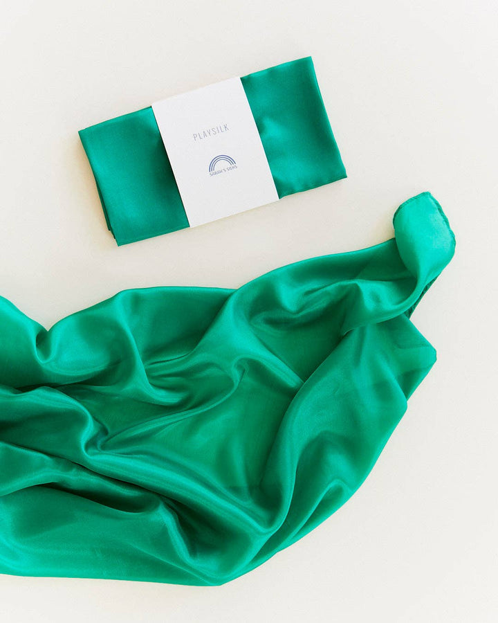 Sarah's Silks Solid Color Playsilks, beloved by little ones, green scarf shown flat