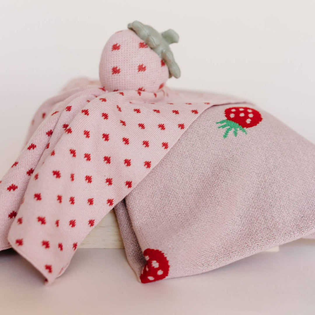 Infant baby blankets by Viverano Organics, Strawberry Organic Cotton Jacquard Baby Blanket with plush feel