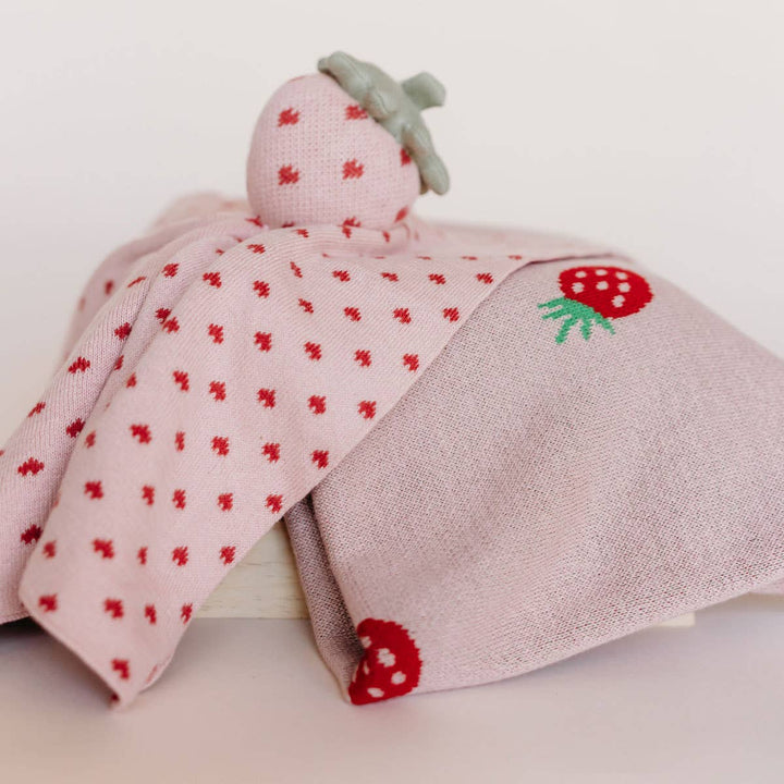 Infant baby blankets by Viverano Organics, Strawberry Organic Cotton Jacquard Baby Blanket with plush feel
