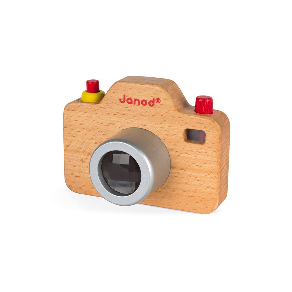 janod wooden toy camera with removable silicone grip
