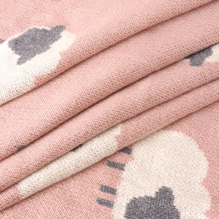 Infant baby blankets by Viverano Organics, Woolly Lamb 3D Organic Cotton Jacquard Knit Baby Blanket soft and breathable