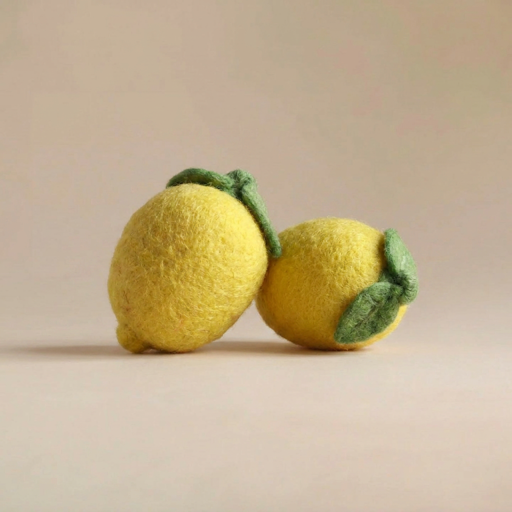 Close-up view of Kaddu Felt Lemon showing citrus-inspired wool texture