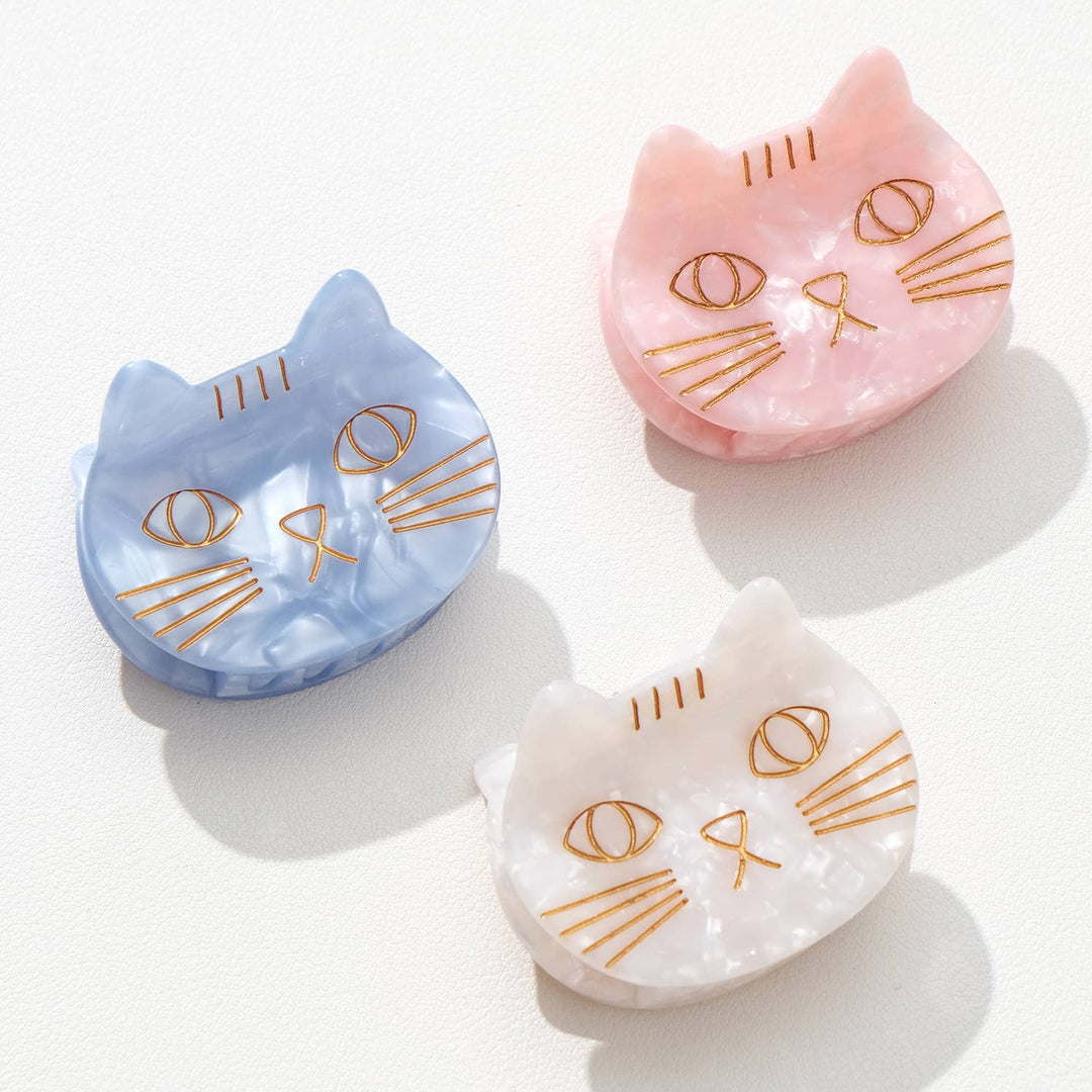 Adorro Saltwater Kitty Cat Claw Clip Small styled flat lay in soft Saltwater tones charming and functional eco-friendly hair clip for girls