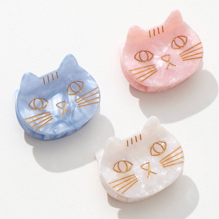Adorro Saltwater Kitty Cat Claw Clip Small styled flat lay in soft Saltwater tones charming and functional eco-friendly hair clip for girls