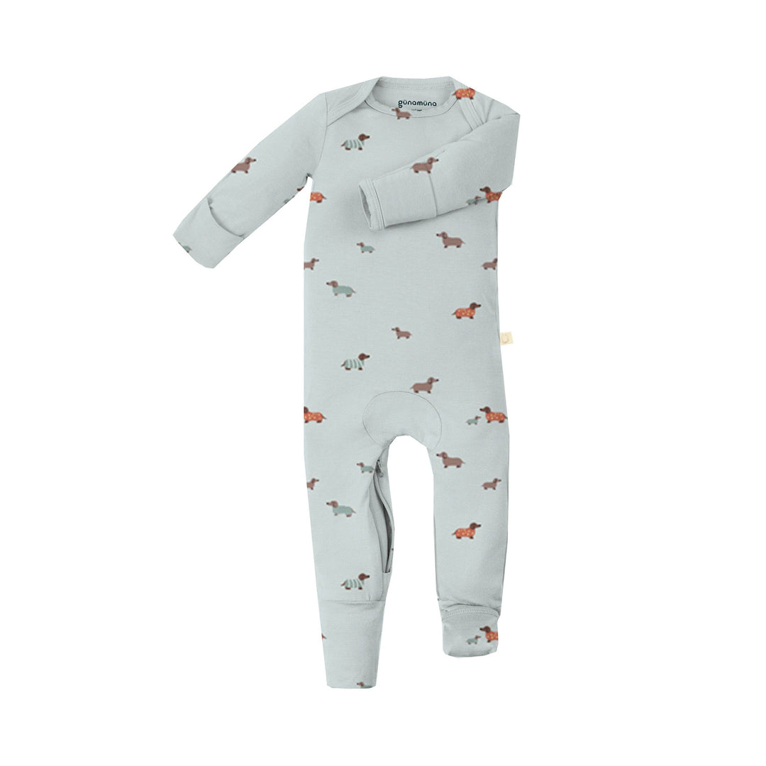 Gunamuna Convertible Baby Pajamas in Woof, bamboo pajamas baby perfect for naptime.
