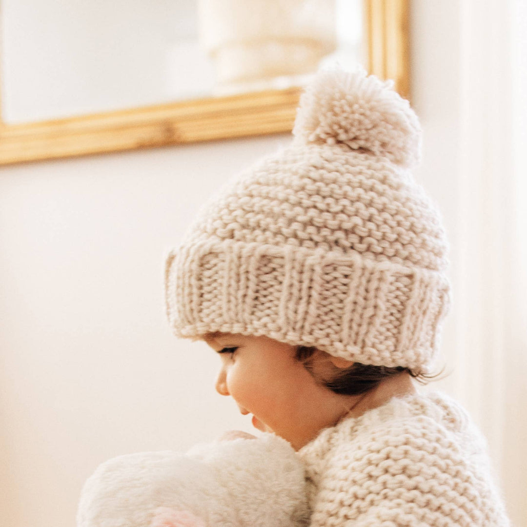 Huggalugs Natural Garter Stitch Beanie Baby & Kids, ideal baby boy hats for stylish winter warmth.