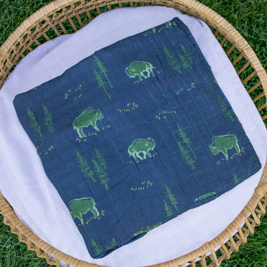 Mady & Max Free Range Bison Muslin Swaddle, cotton baby swaddle blanket