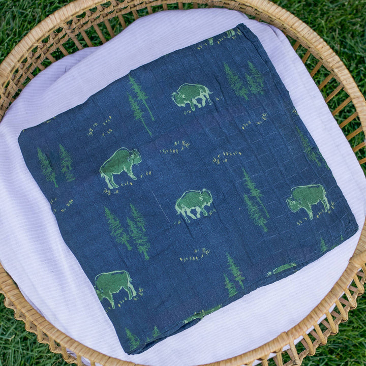 Mady & Max Free Range Bison Muslin Swaddle, cotton baby swaddle blanket