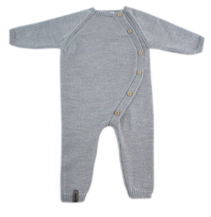 Merino Wool Plain Knit Baby Bodysuit from ALIAP shown in light grey, warm winter layer for little ones