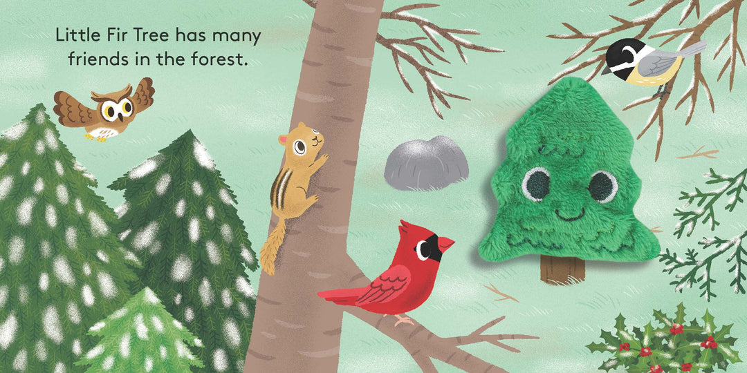 Little Fir Tree Finger Puppet Book page reading forest friends rhyme text