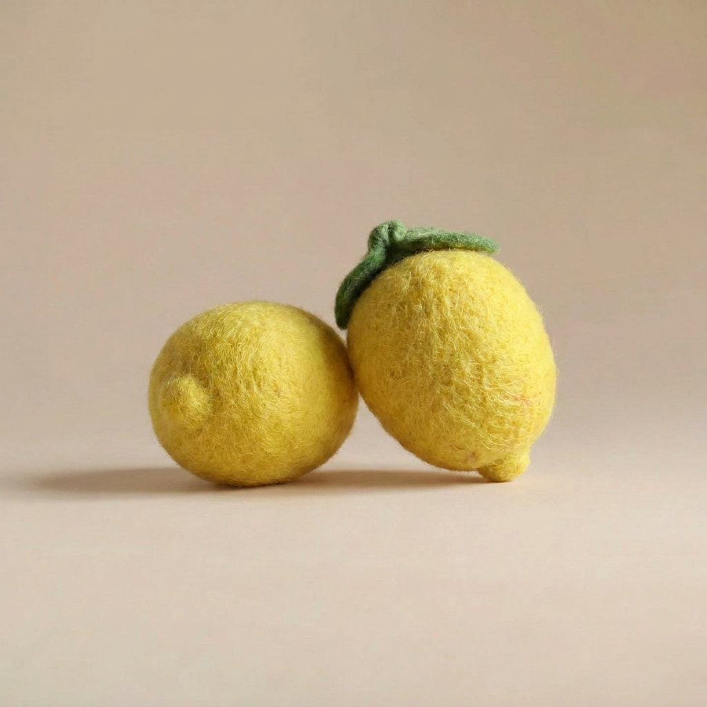 Kaddu Felt Lemon Fruit Play Food, handmade wool toy for pretend kitchens