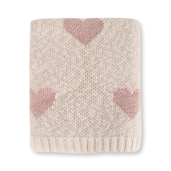 The Loving Hearts version of the Viverano Organics Organic Cotton Jacquard Knit Baby Blanket is a versatile cotton baby blanket choice.