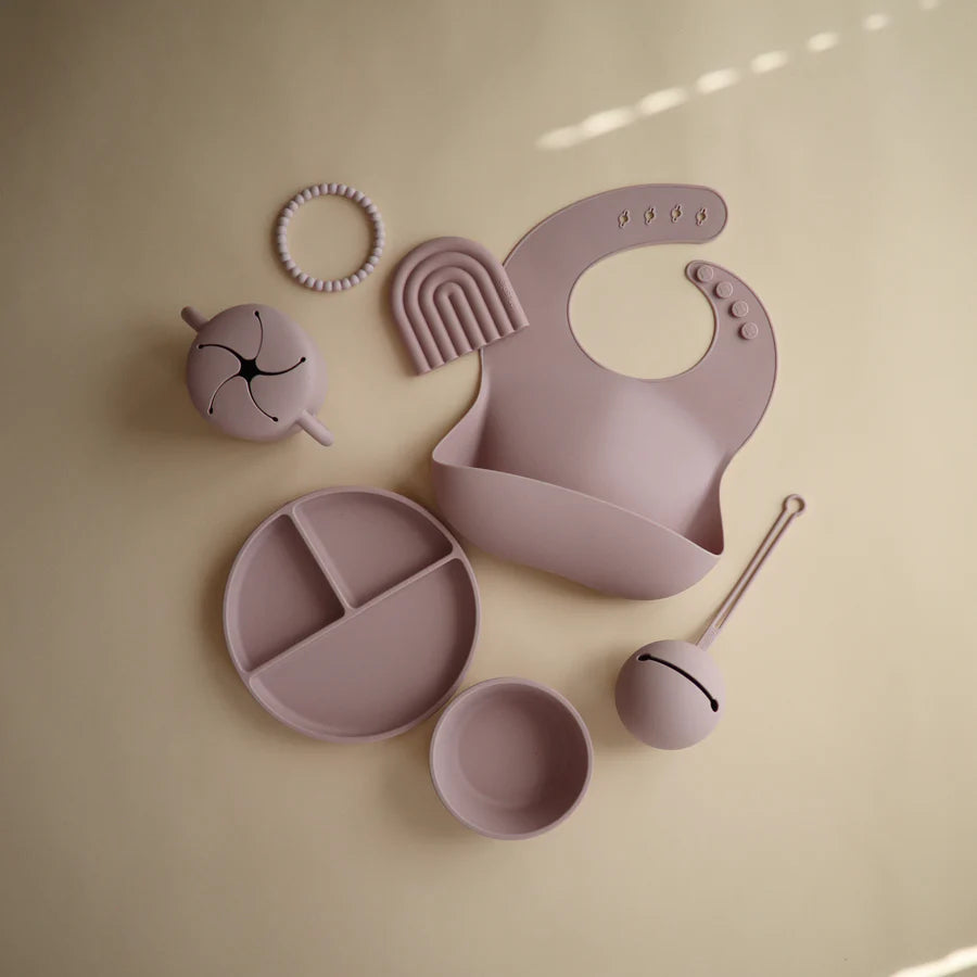 Mushie Soft Lilac Silicone Suction Baby Bowls soft and gentle these bowls stay in place and keep meals neat