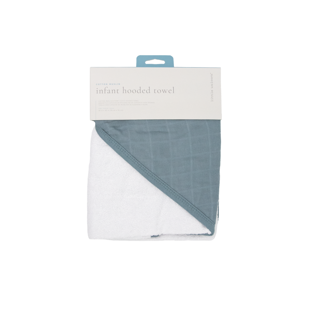 Soft baby towel with hood by Little Unicorn, Infant Hooded Towel - Sea, ideal for post-bath snuggles