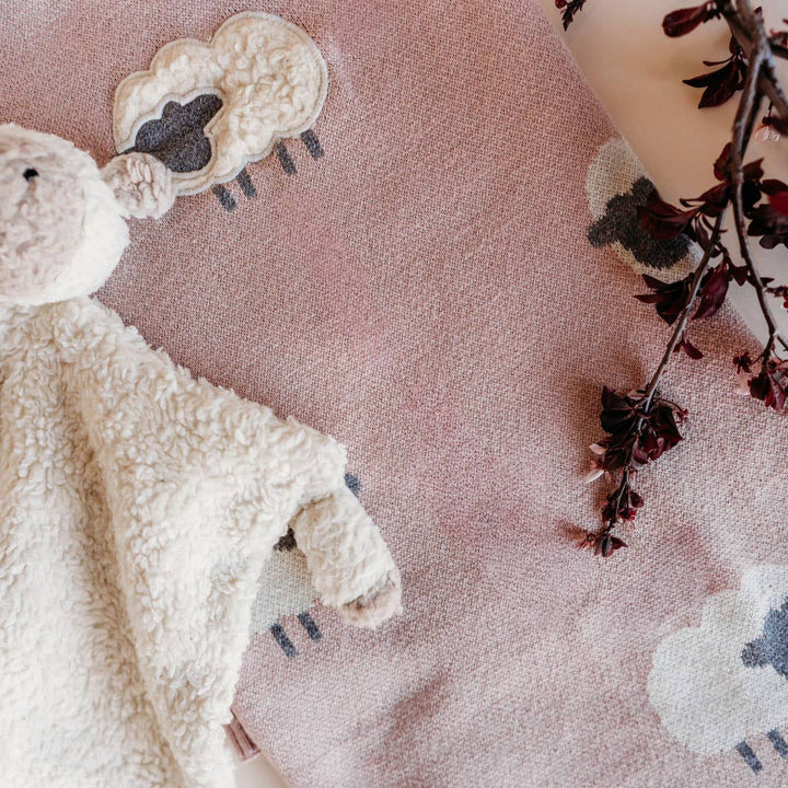 Woolly Lamb 3D Organic Cotton Jacquard Knit Baby Blanket from Viverano Organics, luxury baby blankets with plush knit