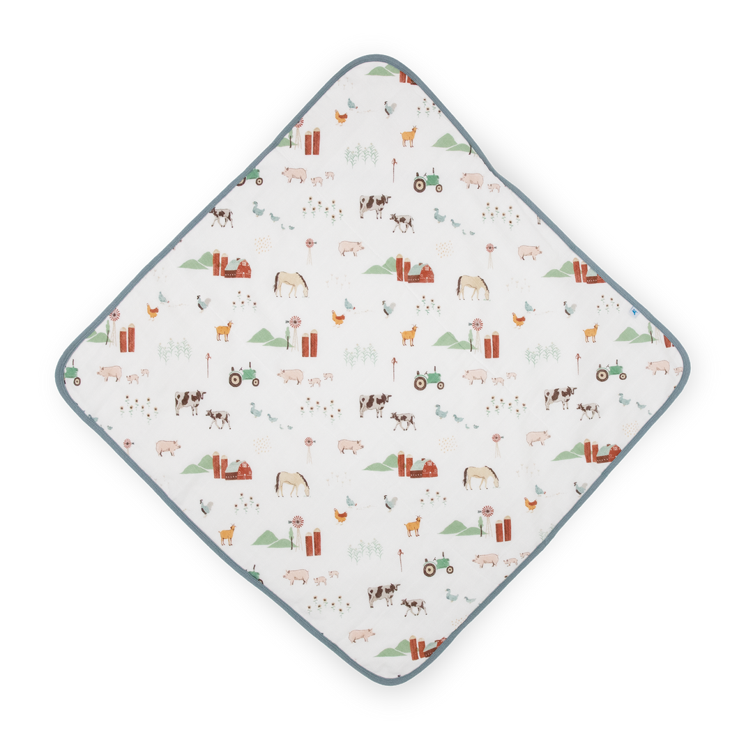 Little Unicorn Baby Hooded Towel Farmyard, gentle baby towel for newborns and infants