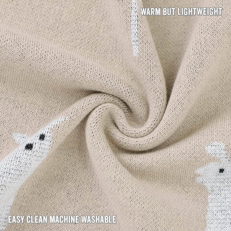 Bleu La La Knit Llama Swaddle in camel easy to clean and machine washable