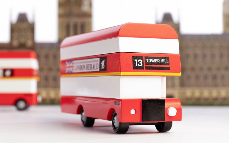 Wooden toy bus for toddlers, designed by Candylab in classic London