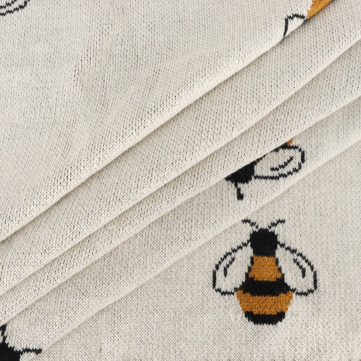 Viverano Organics Bee Knitted Baby Blanket, a plush baby boy blanket for comfort and cuddle time.