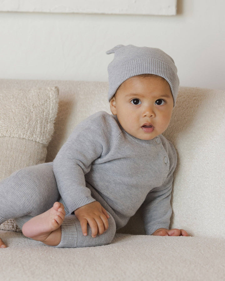 Baby Bear Beanie || Heathered Dusty Blue