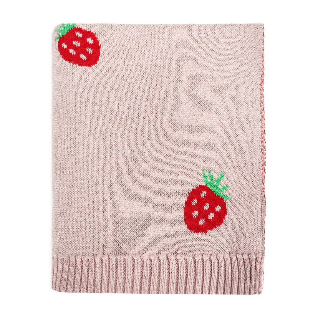 Organic baby blankets crafted by Viverano Organics, Strawberry Jacquard Baby Blanket with elegant pattern