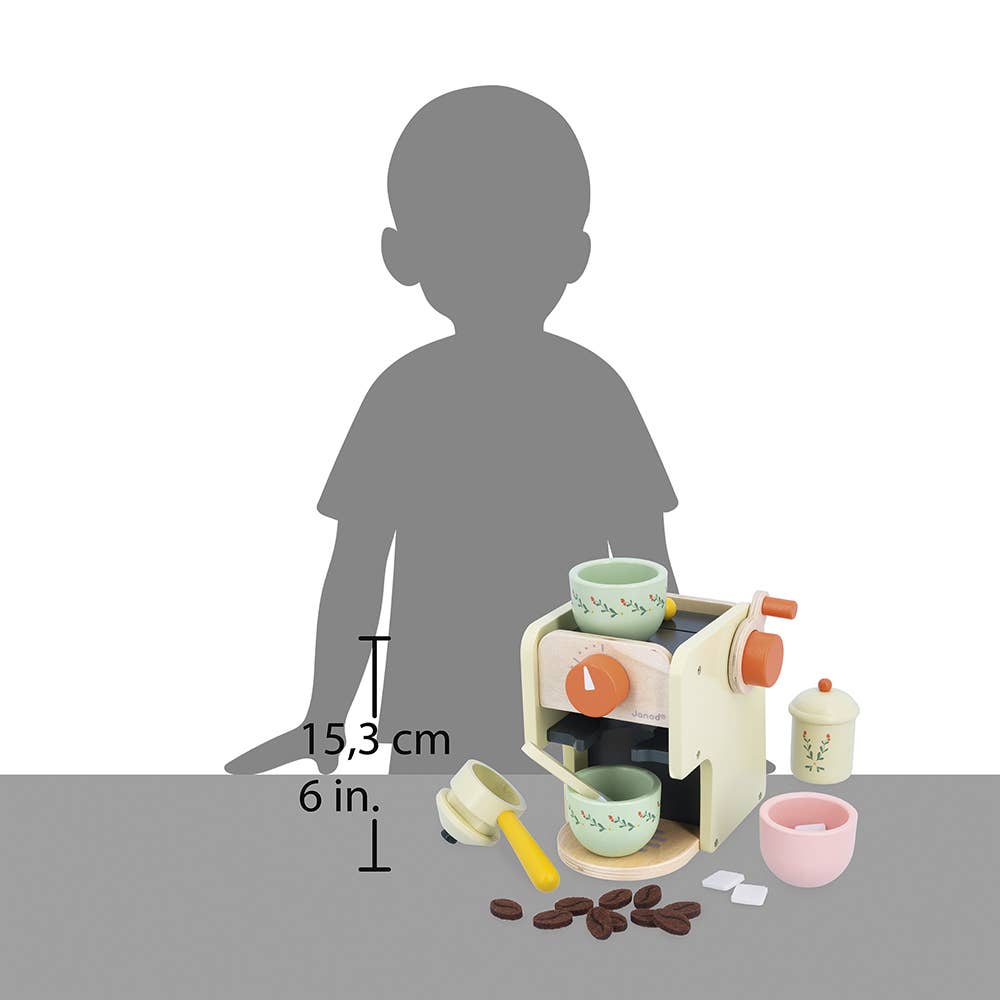 Dimensions (15,3cm/6in) of Janod Cottage Chic Coffee Maker Set