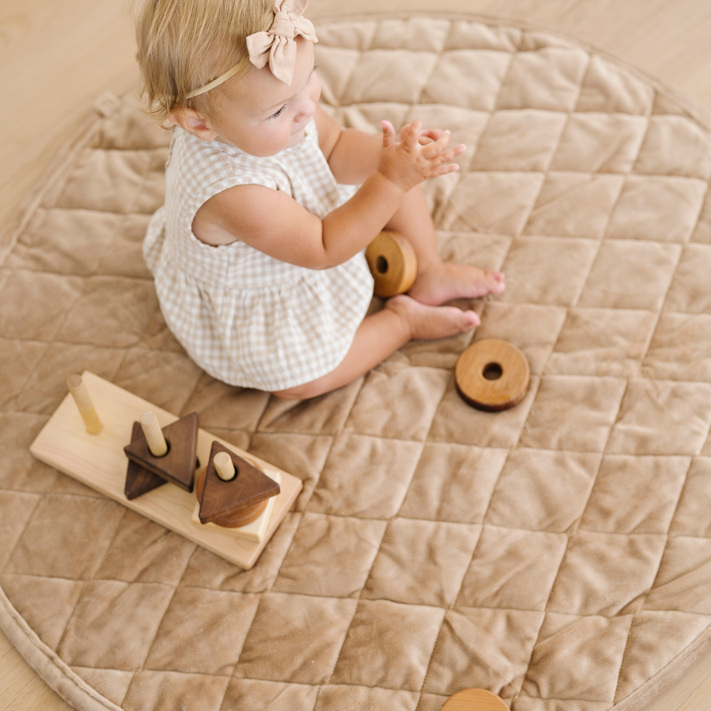 Made for cozy floor moments, Saranoni Minky Play Mat in Hazelnut delivers comfort as a Kids play mat.