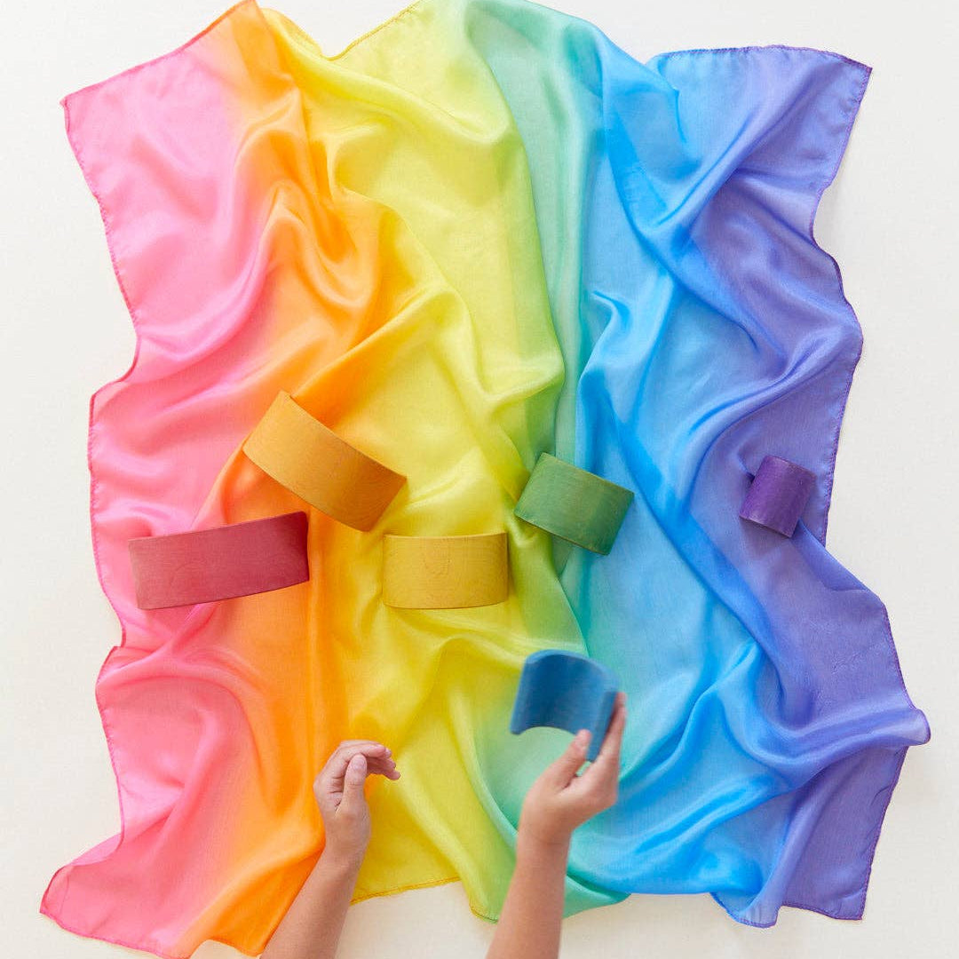 Rainbow Enchanted Playsilks folded silk scarf