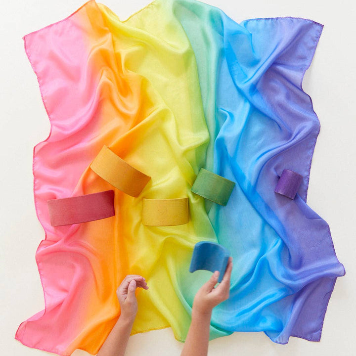 Rainbow Enchanted Playsilks folded silk scarf