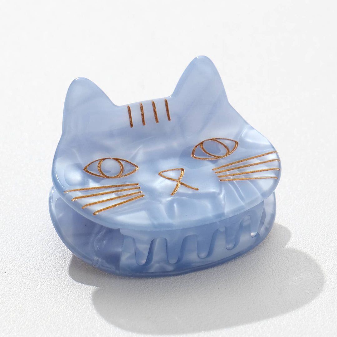Adorro Saltwater Kitty Cat Claw Clip detail shot highlighting eco-friendly cellulose acetate material and smooth pastel Saltwater finish