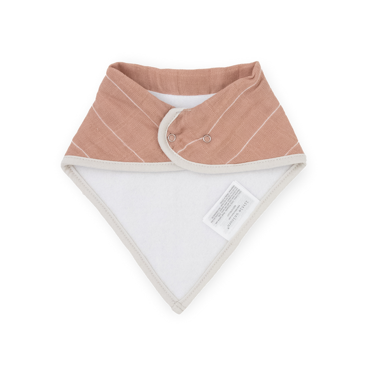 Little Unicorn Cotton Muslin + Fleece Bandana Bib 4 Pack - Mauve Stripe displayed with subtle pink tones, adorable baby girl bibs.