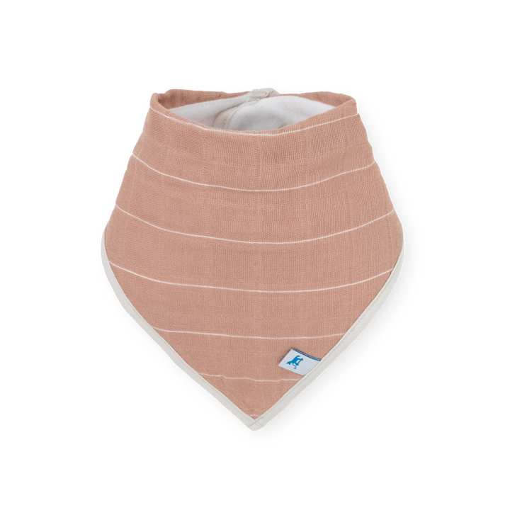 Close-up of Little Unicorn Cotton Muslin + Fleece Bandana Bib 4 Pack - Mauve Stripe highlighting absorbent layers, perfect bib for baby.