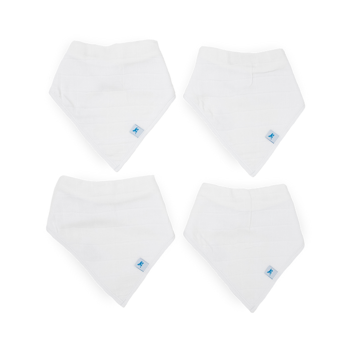 Little Unicorn Cotton Muslin + Fleece Bandana Bib 4 Pack - White, soft white baby bibs with cozy fleece backing