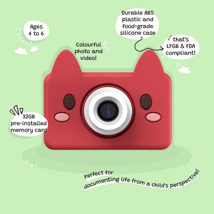 kiimento Model C Fox Digital Camera, drop-friendly kids camera with silicone case