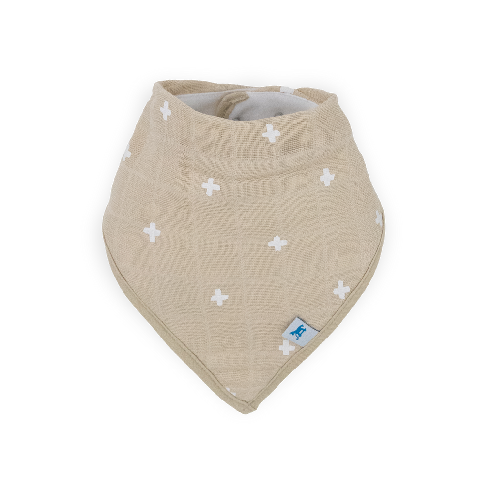 Keep baby clean with Little Unicorn Taupe Cross Bandana Bibs, absorbent bib baby for everyday use