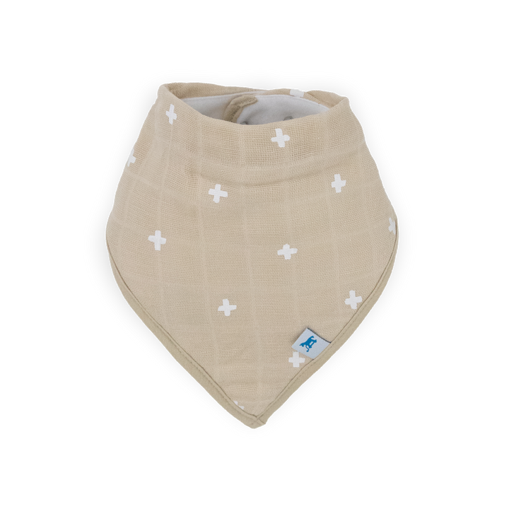 Little Unicorn Cotton Muslin + Fleece Bandana Bib 4 Pack - Mauve Stripe shown in lifestyle setting, top-quality bibs for baby.