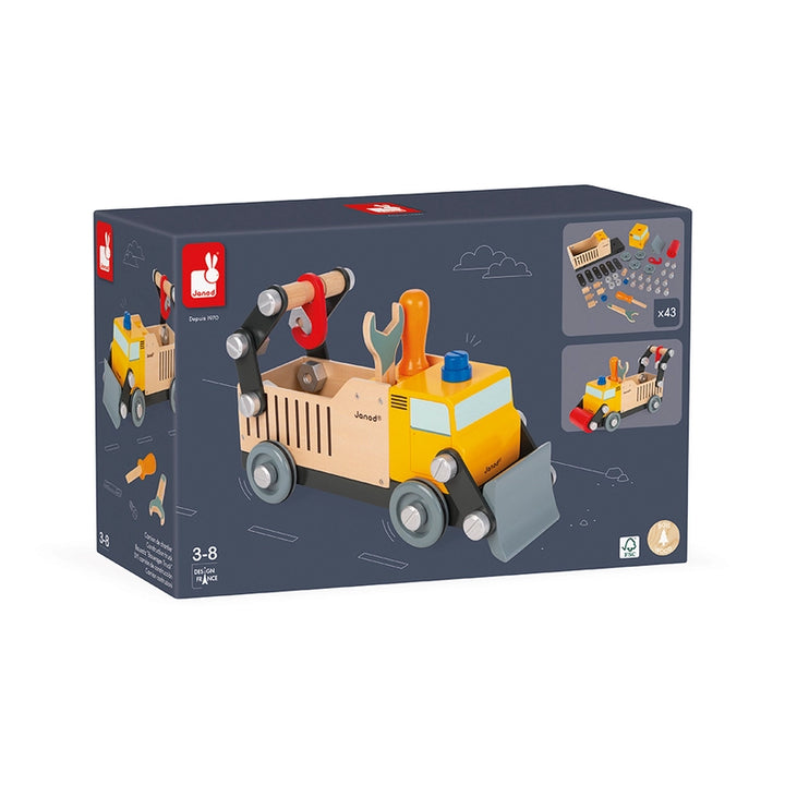 This Janod BricoÕ Kids Construction Truck delivers fun and learning in a classic wood toy format.