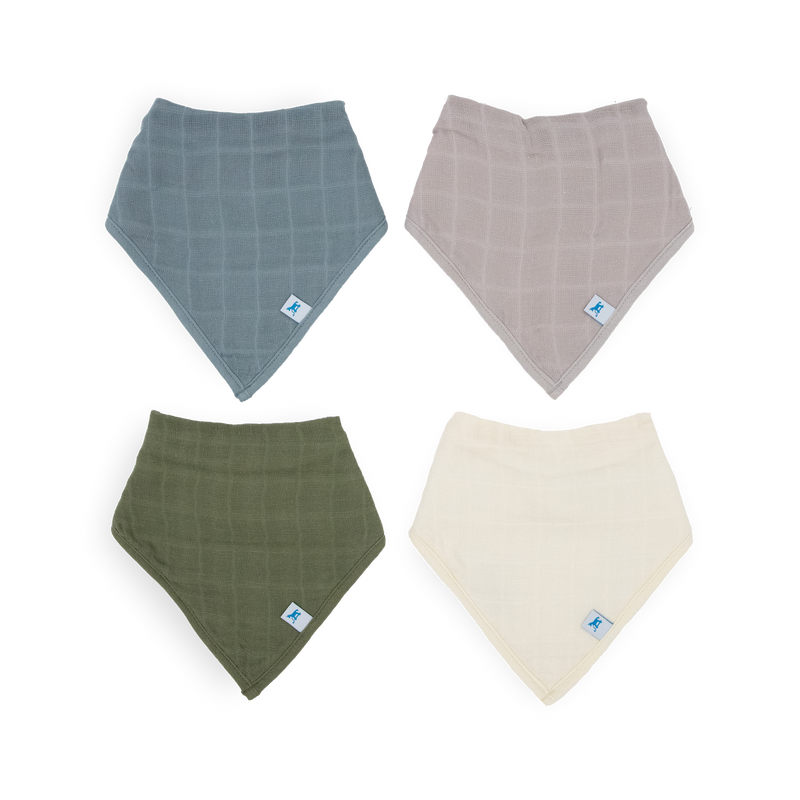 Little Unicorn Cotton Muslin + Fleece Bandana Bib 4 Pack - Sea, soft bibs for babies’ mealtime