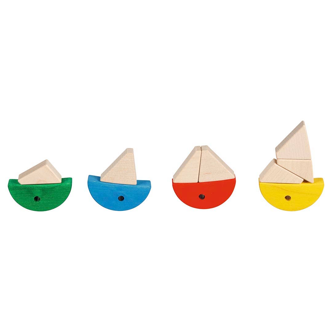 Encourage early learning with the Goki Colour and Shape Sorting Game - 6 colourful fishes, a wooden toy.