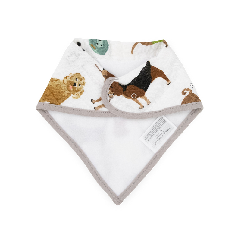 Woof Cotton Muslin + Fleece Bandana Bib 4 Pack by Little Unicorn, stylish bibs for babies