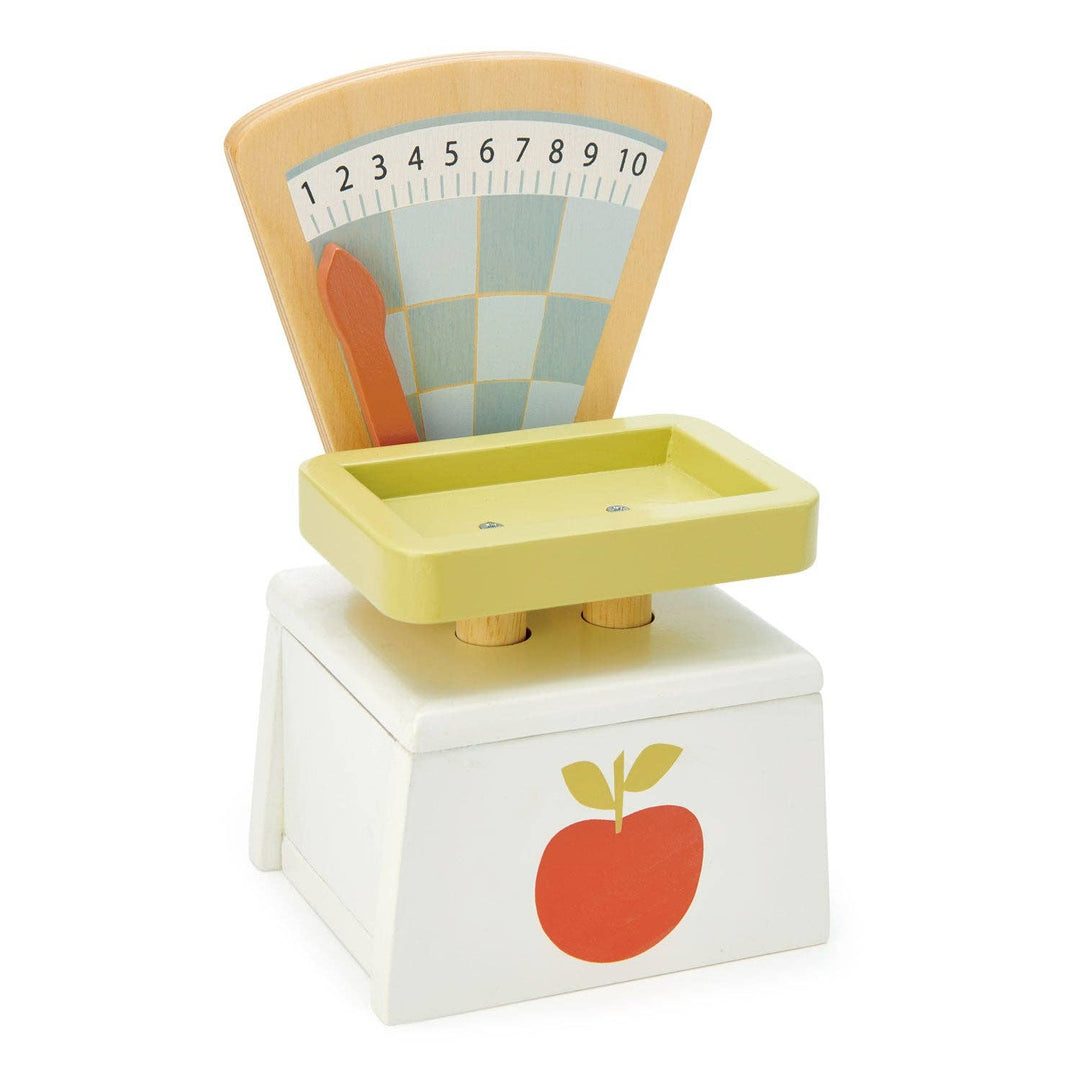 Empty tray view of the Market Scales pretend grocery toy from Tender Leaf Toys