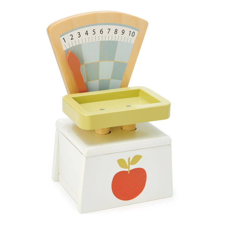 Empty tray view of the Market Scales pretend grocery toy from Tender Leaf Toys